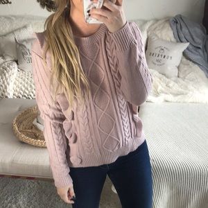 Mauve ruffle cable knit sweater